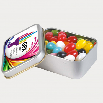 Assorted Colour Mini Jelly Beans in Silver Rectangular Tin