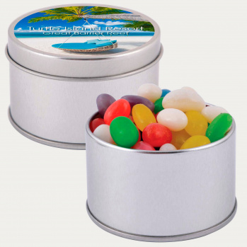 Assorted Colour Mini Jelly Beans in Silver Round Tin